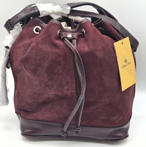 Patricia Nash Melrose Italian Nubuck Suede Leather Plum Drawstring Bucket Bag - Picture 12 of 13